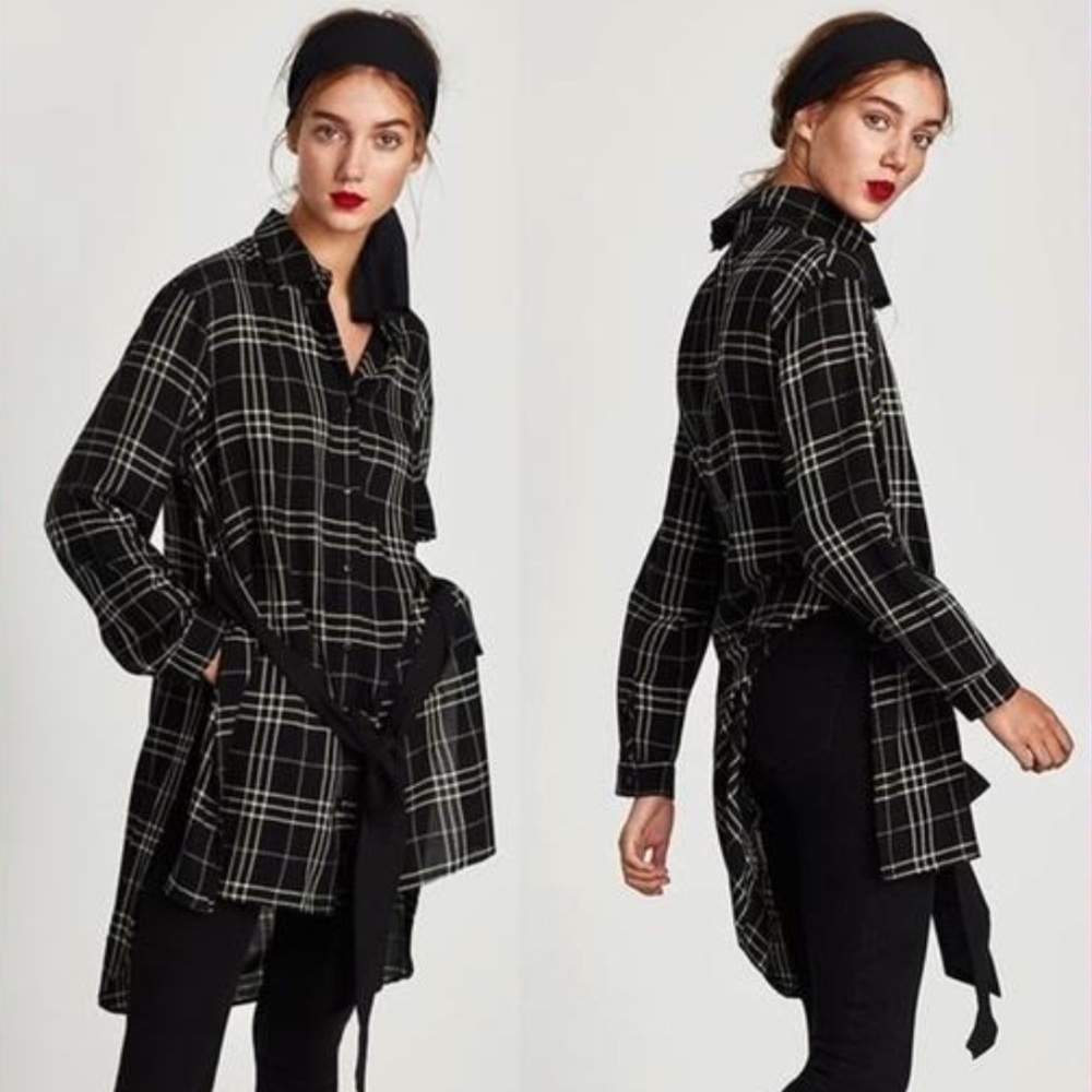 Zara Belted Checked Blouse